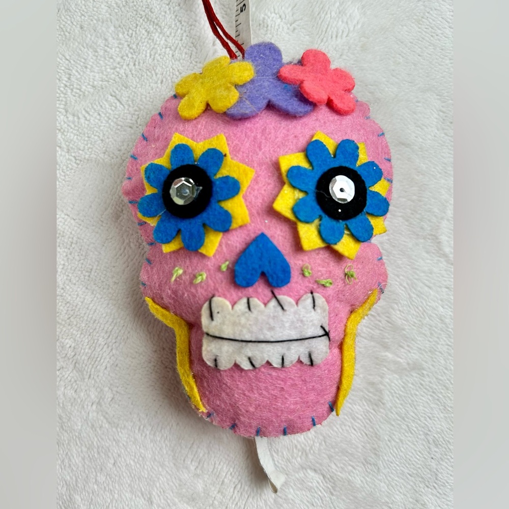 Christmas World Market Pink Sugar Skull Ornament Felt 
new